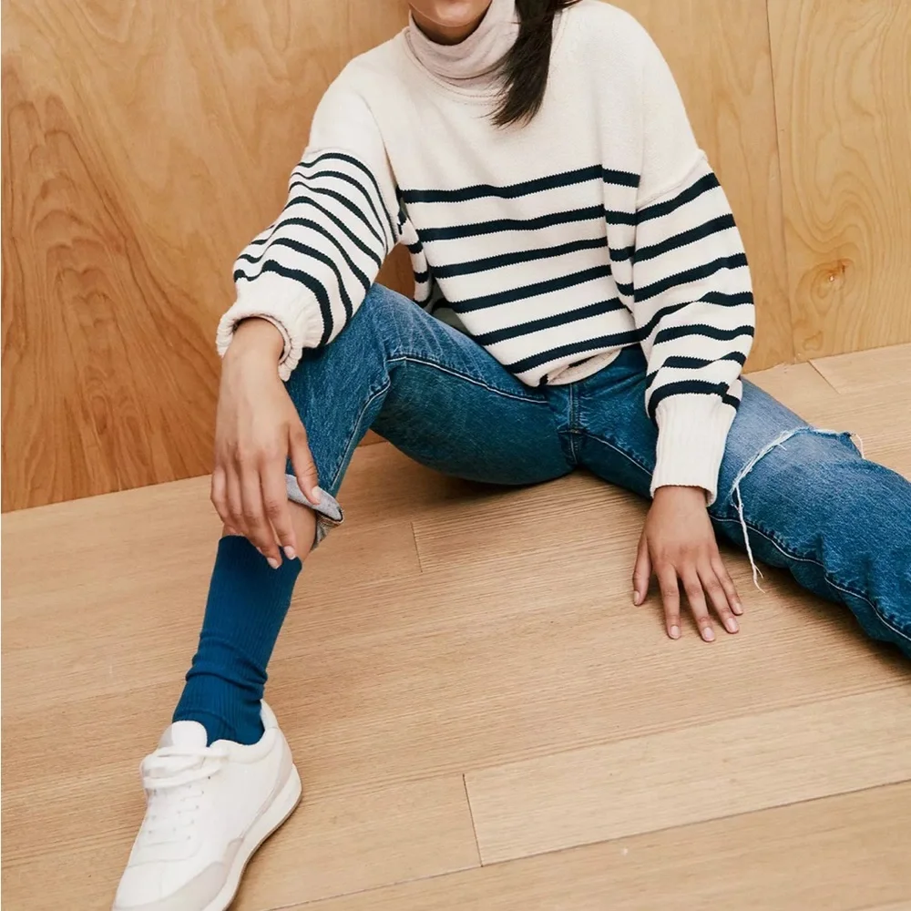 Madewell Conway Pullover Sweater in Stripe in Antique Cream - Picture 5 of 9